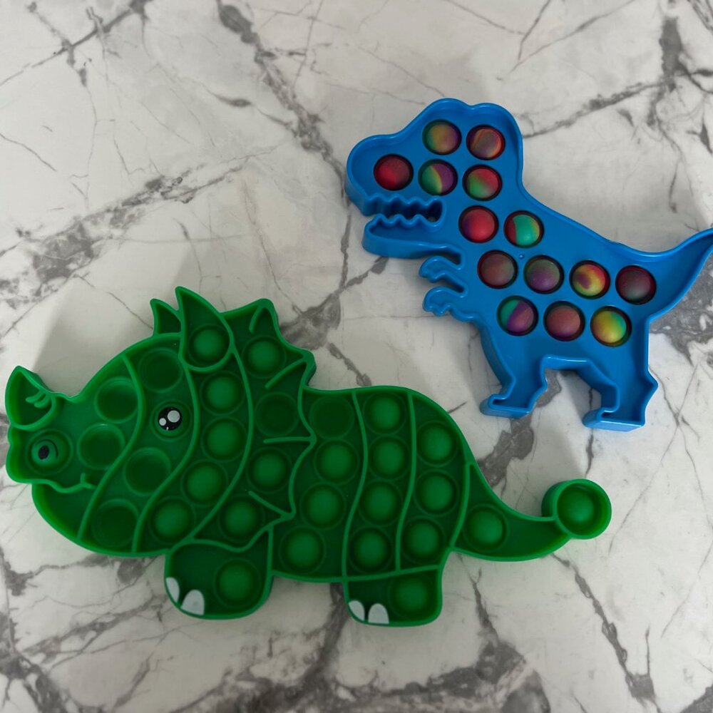 POP ITS Set of 2 Push Triceratops & Dinosaur Fidget Toys w/ FREE GIFT